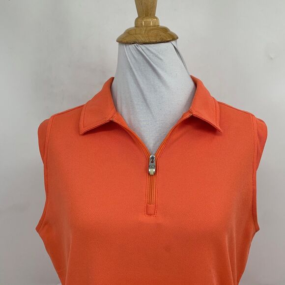 NVO Sport Shirt Womens M Medium Tangerine Quarter Zip Sleeveless Pique Golf Polo - Picture 3 of 11